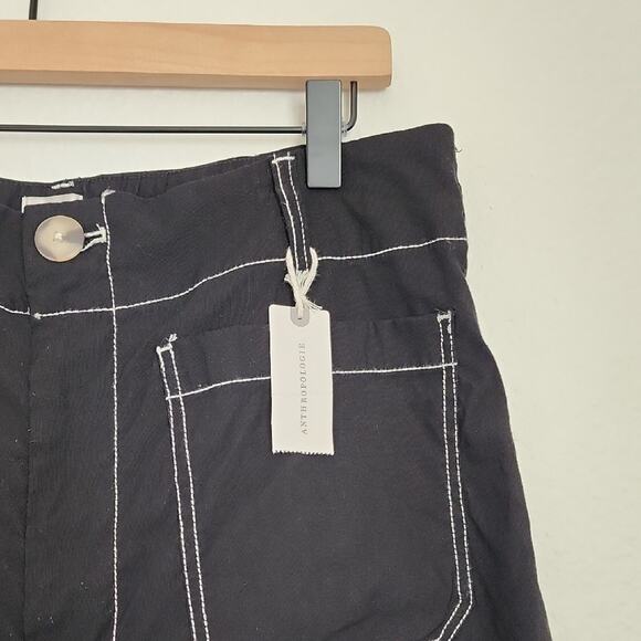 ANTHROPOLOGIE MAEVE The Colette Contrast Stitch Cropped Wide Leg Pants 32 Black - Picture 7 of 8